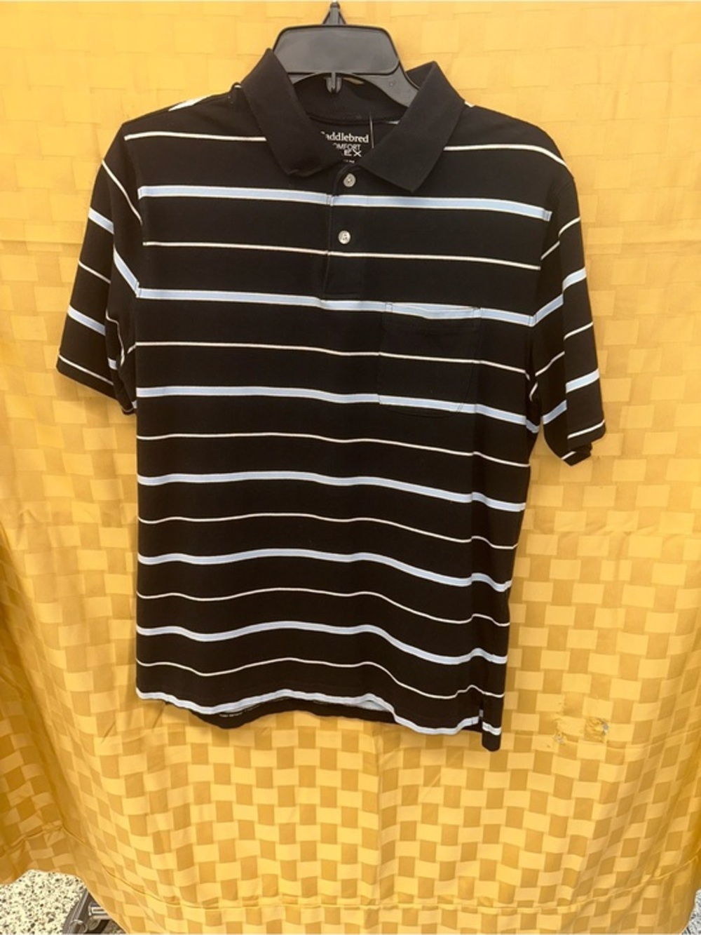 Saddlebred Black Polo with Light Blue Stripes